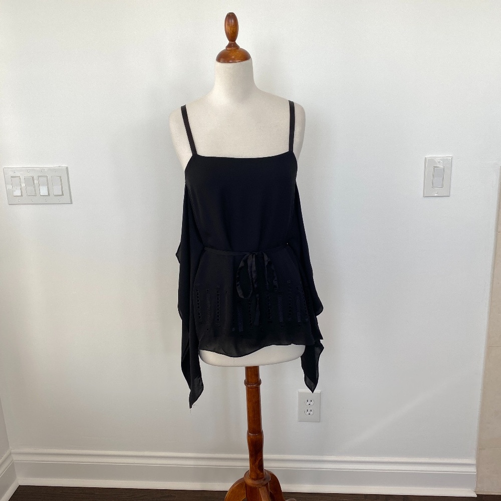Max Azria black drape tie back top